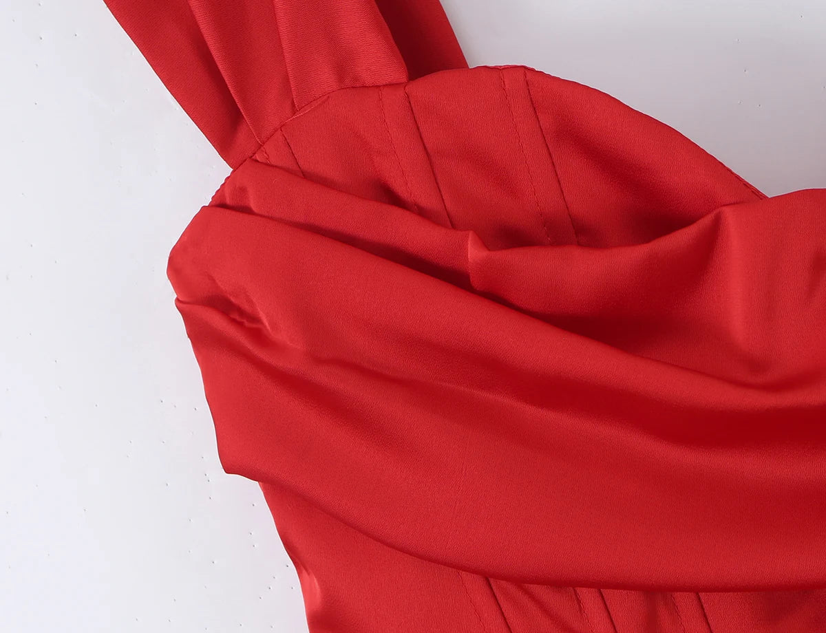 Sexy Women Satin Fold Chest Pad Bra Slash Shoulder Dress Corse Boning Low Waist Cross Lacing Up Back Ball Gown BUD Dresses Robe