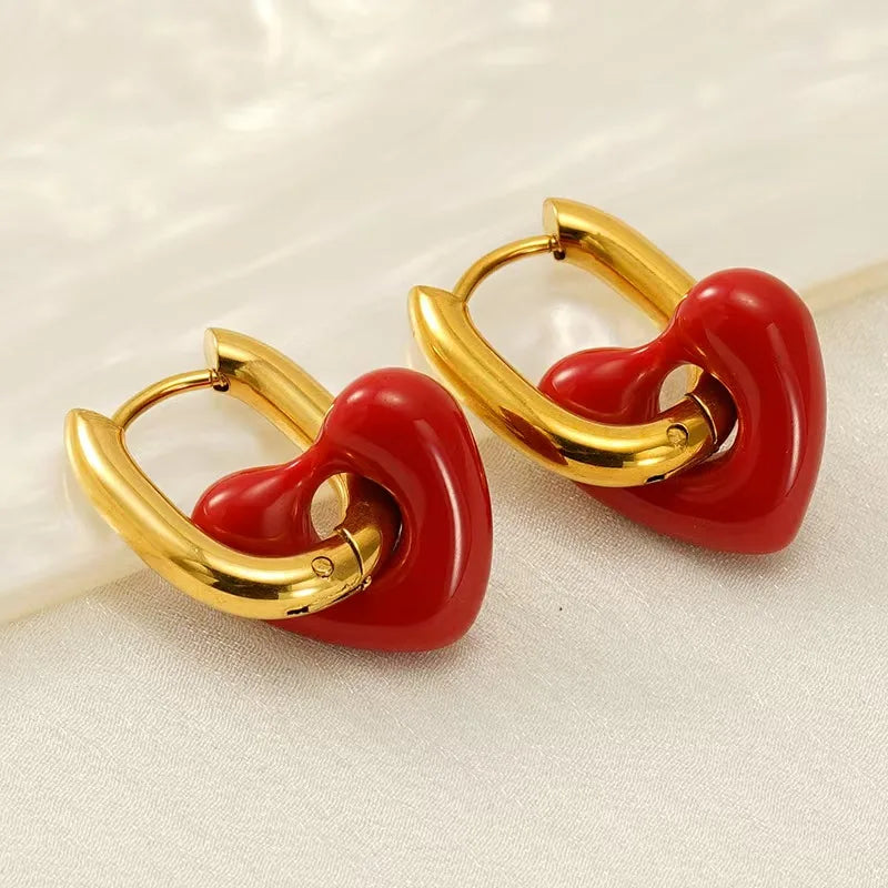 Red Heart Hoop Earrings