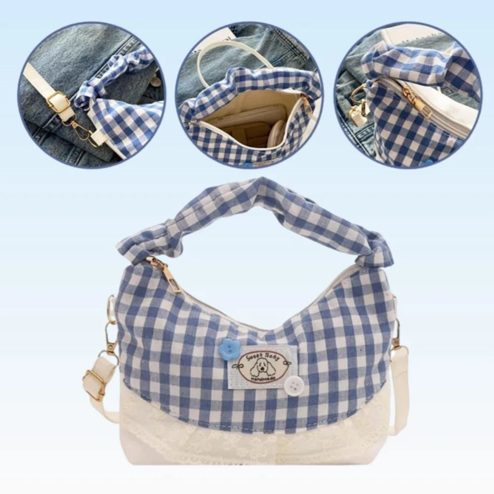 Lace Plaid Bow Shoulder Bag