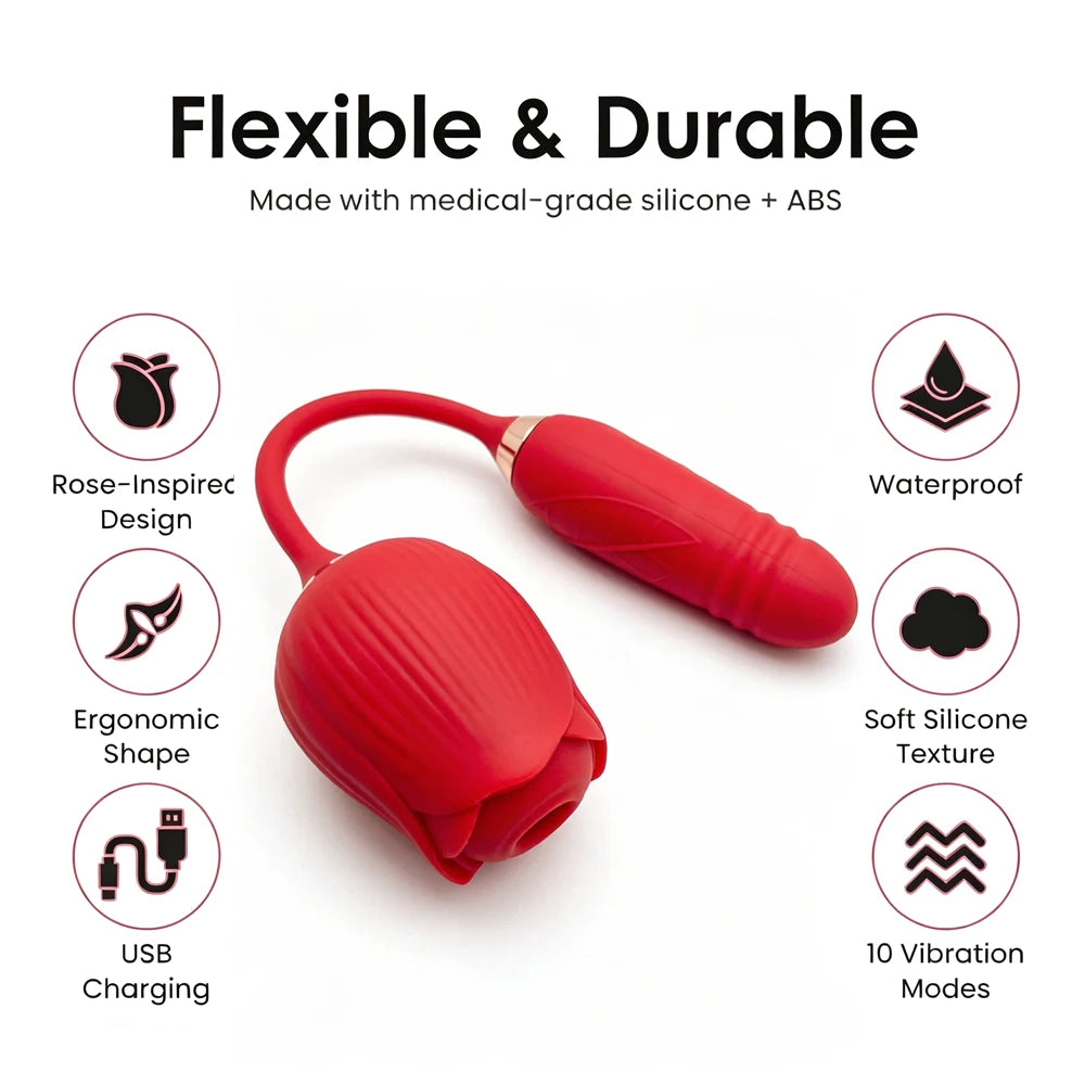 Rose-Sucking Thrusting Dildo Vibrator for Women Nipple Clit Stimulator Vibrating Egg Tongue Licking Clitoris Sucker Sex Toys