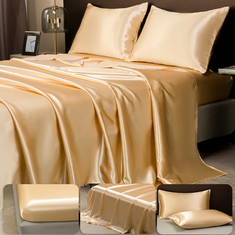 Solid Satin Sheet & Pillowcase Bedding Set