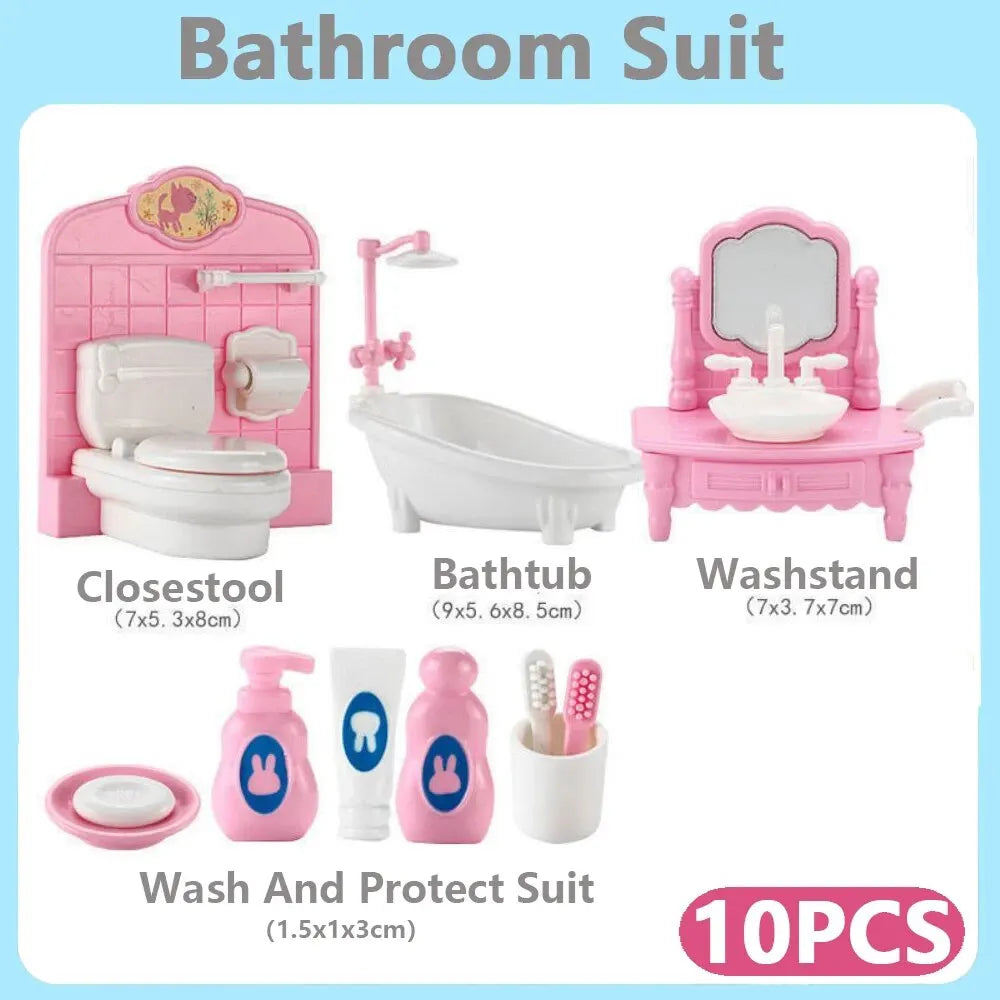 10-Piece Pink Miniature Dollhouse Furniture Set