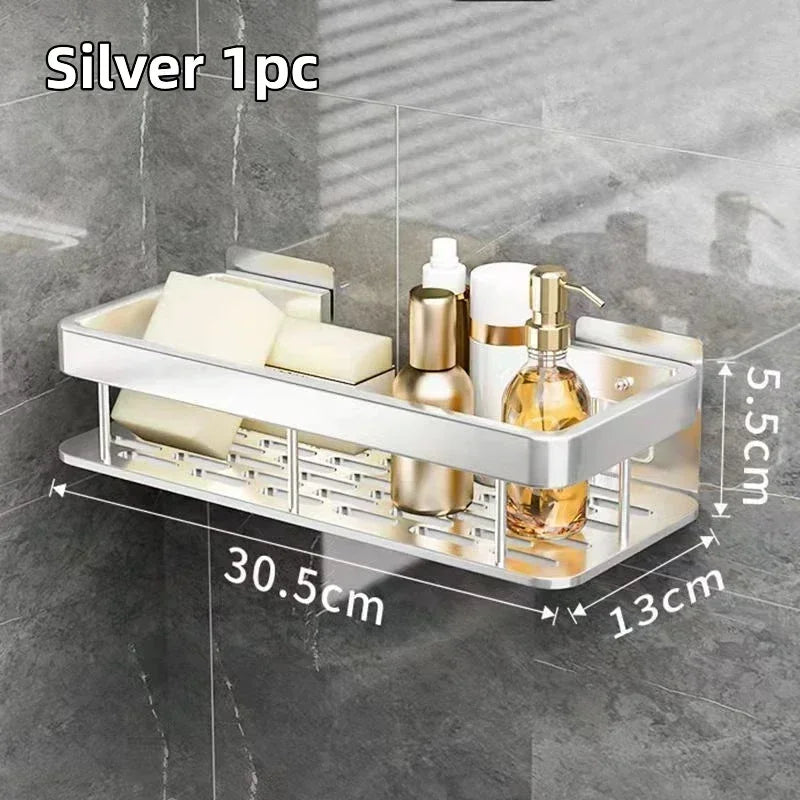 Aluminum No-Drill Shower Shampoo Shelf