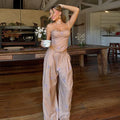 Sexy Print Vest Pants Set Women Beach Ruffle Slash Neck Lace Up Top Wide Leg Trousers 2026 Summer Holidays Lady Outfits