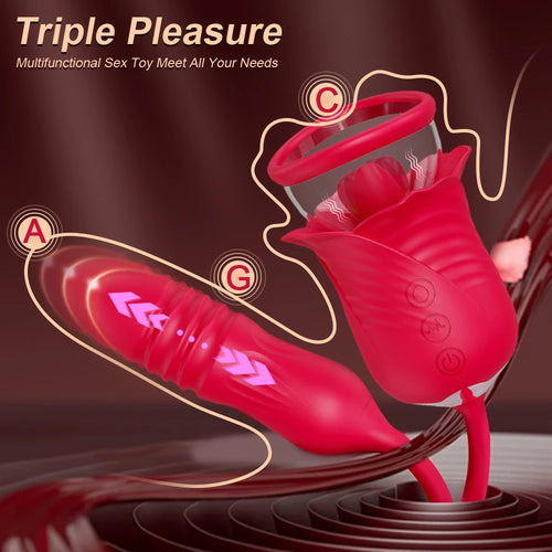 2-in-1 Rose Licking & Thrusting Vibrator