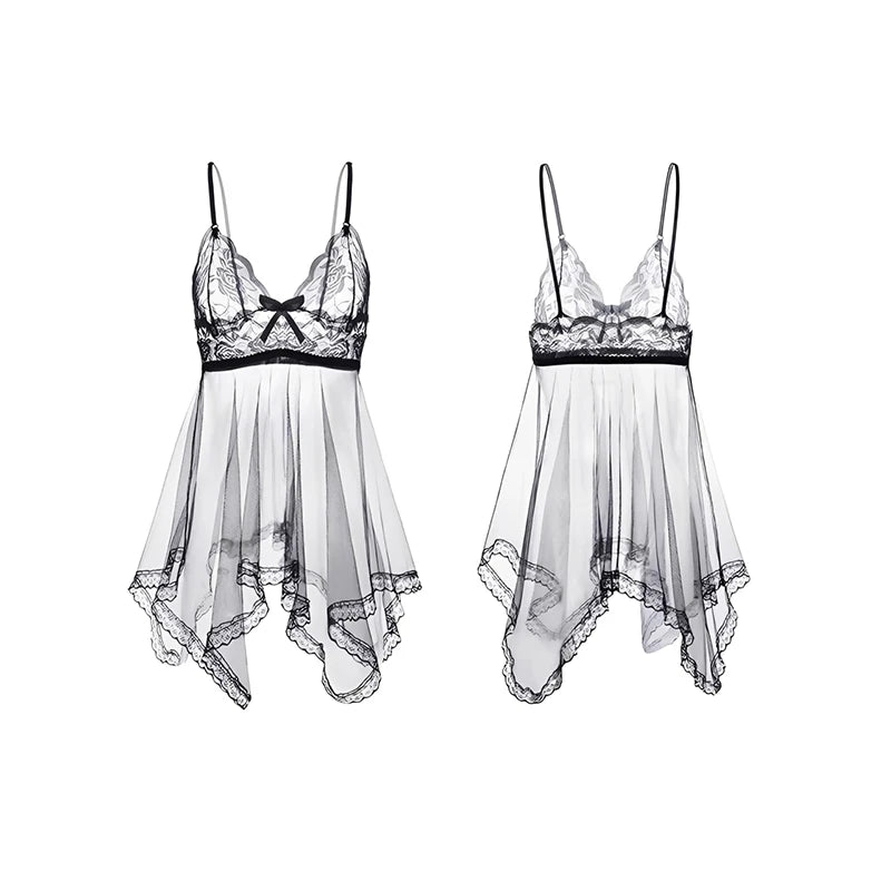 Sexy Lingerie Set Women Sexy Lace Nightgown Transparent V-neck Slip Dress