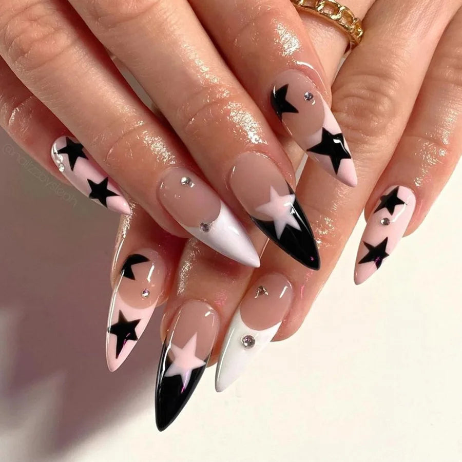 Red Star French Almond Press-On Nails