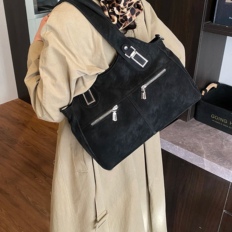 Y2K Washed Motorcycle Shoulder Bag