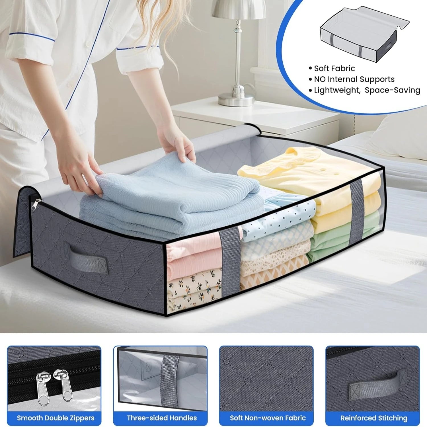 4 Pack Under Bed Storage Containers Blanket Storage Bag Shoe Storage and Organization Space-Saving Bedding Organizer for Bedroom