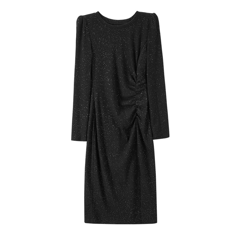 SENTUBILA Black Sequin Bodycon Dress For Women 2026 Spring Luxury Elegant Lady Sexy Split Knitted Dresses Party Club 143L56650X