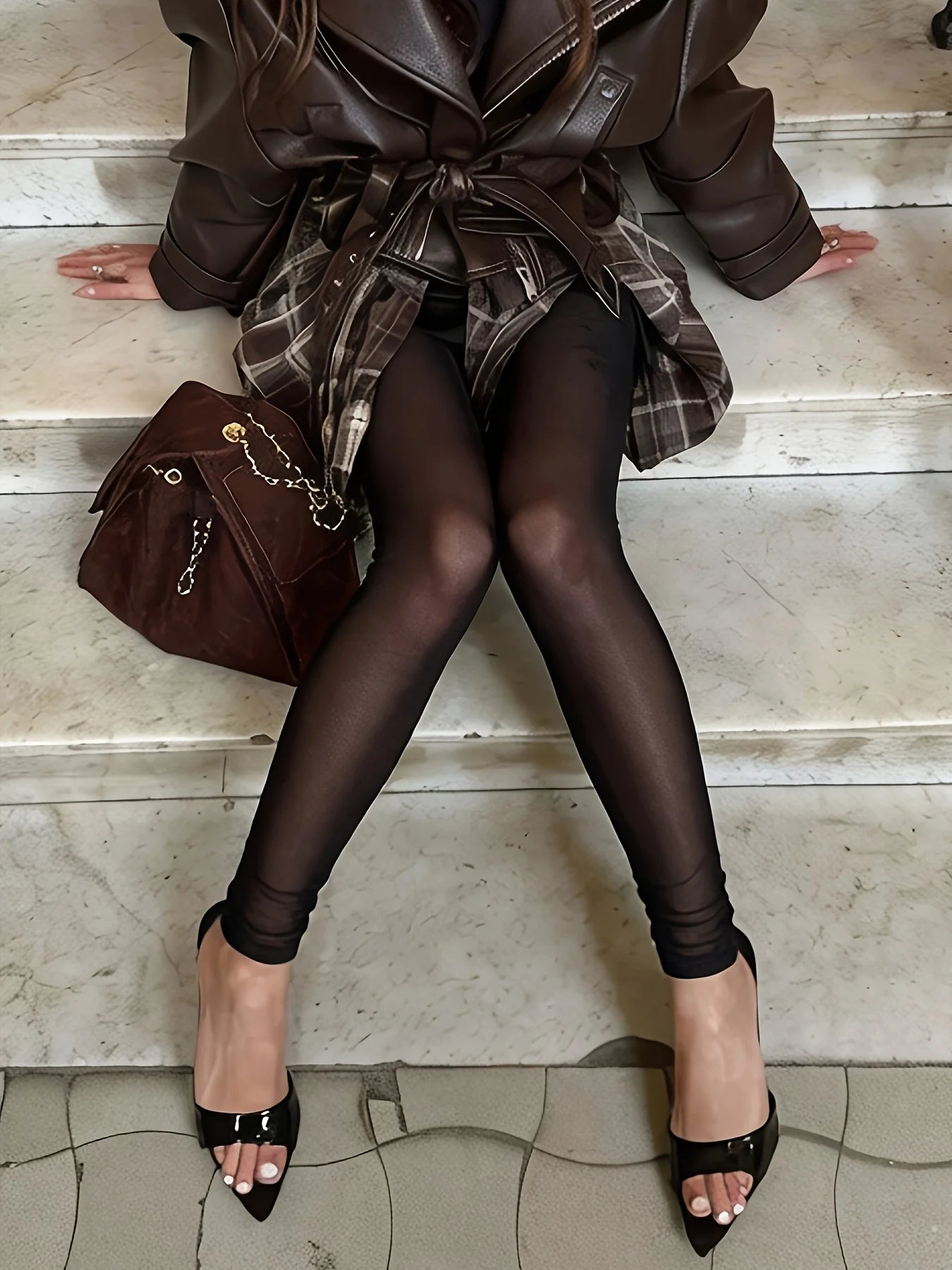 Sexy Hot Girl Net-sheer See-through High-waisted Nine-inch Pants Without Inner Layer High Elasticity Slim-fitting Base Pants
