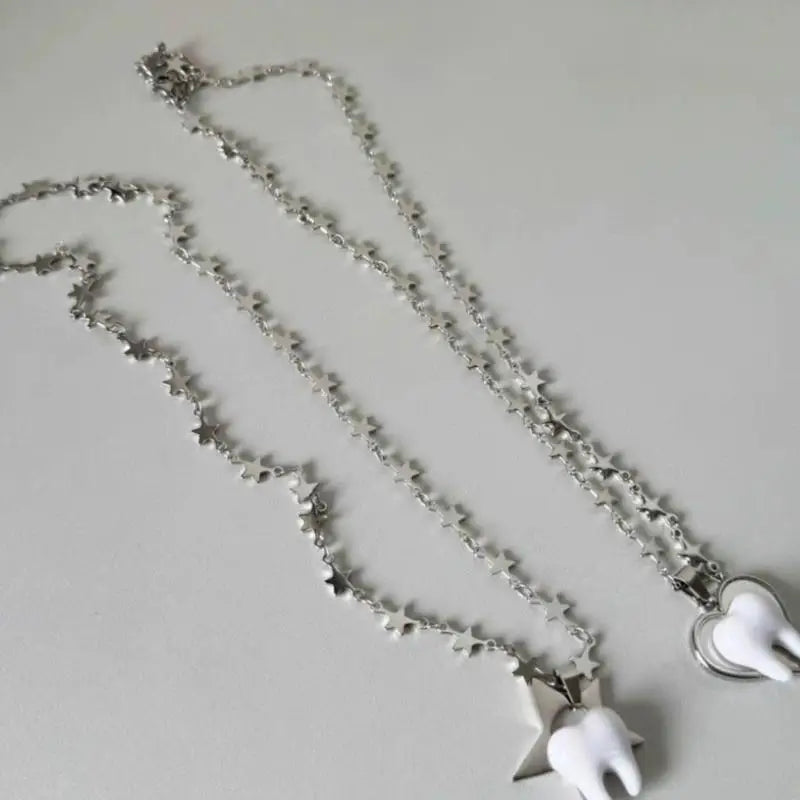 Y2K Heart, Star & Teeth Pendant Necklace