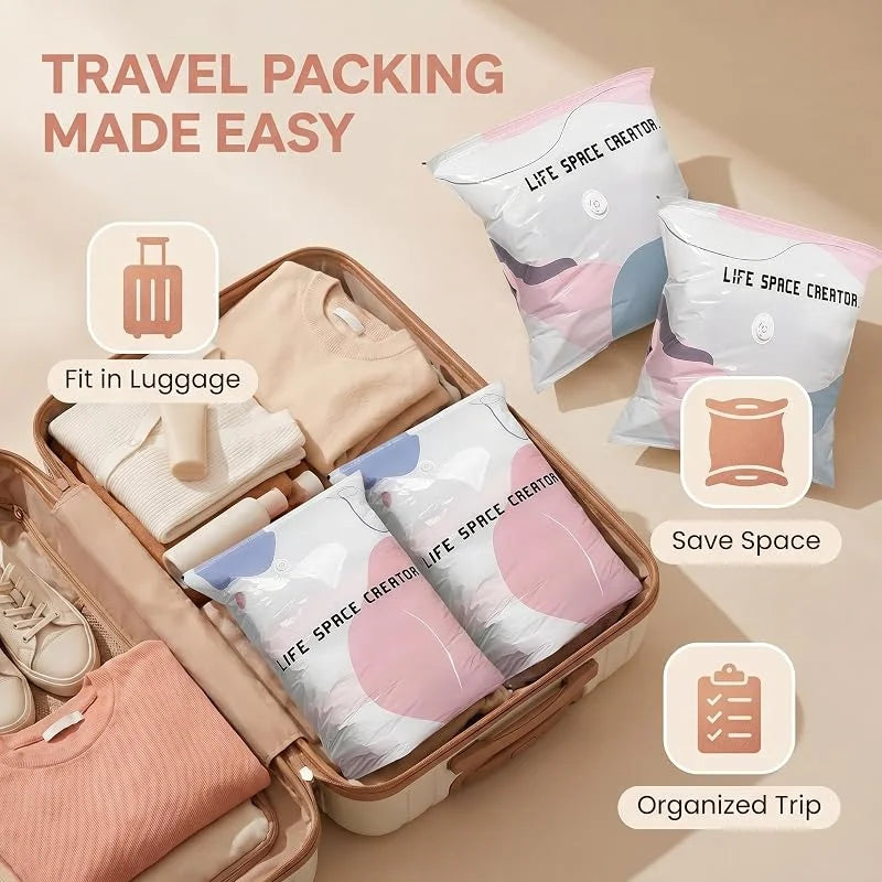 3D Vacuum Storage Bags, Better Life Space Bags Pump Vacuum Storage Bags 3M+3L No Pump, Space Saver For Clothes Storage Bag