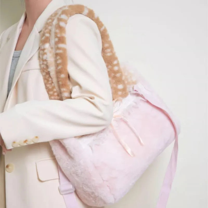 Plush Bow Lace Tote Bag