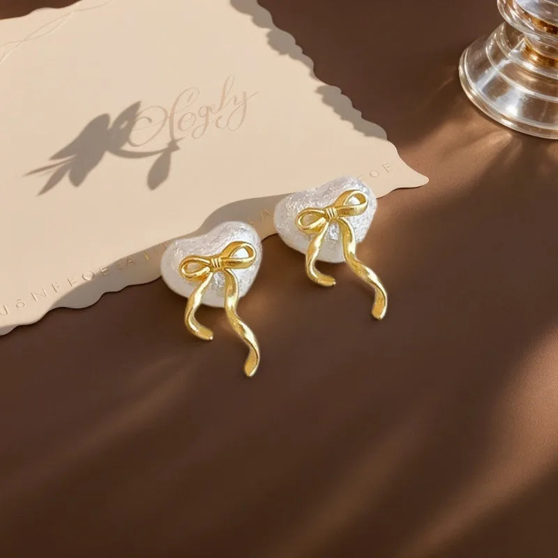 Heart-Shaped Bow Stud Earrings