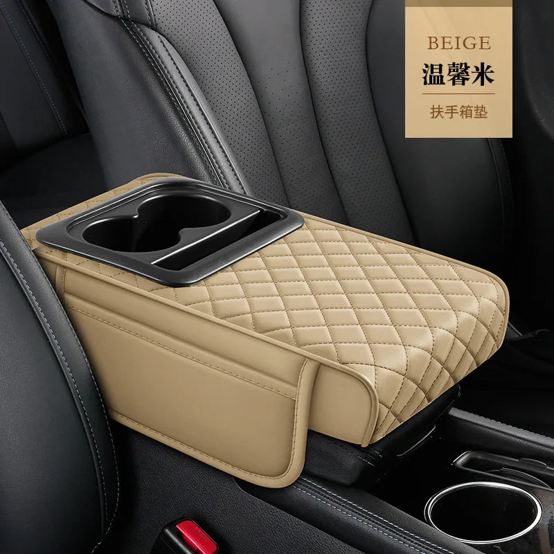Car Armrest Organizer with Cup Holder & Cushion