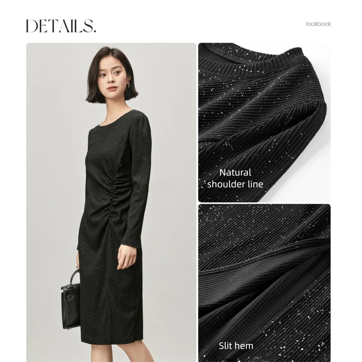 SENTUBILA Black Sequin Bodycon Dress For Women 2026 Spring Luxury Elegant Lady Sexy Split Knitted Dresses Party Club 143L56650X