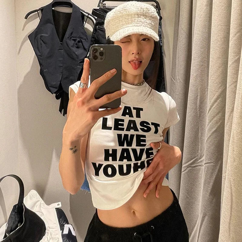 Y2K Letter Print Short-Sleeve Crop Top