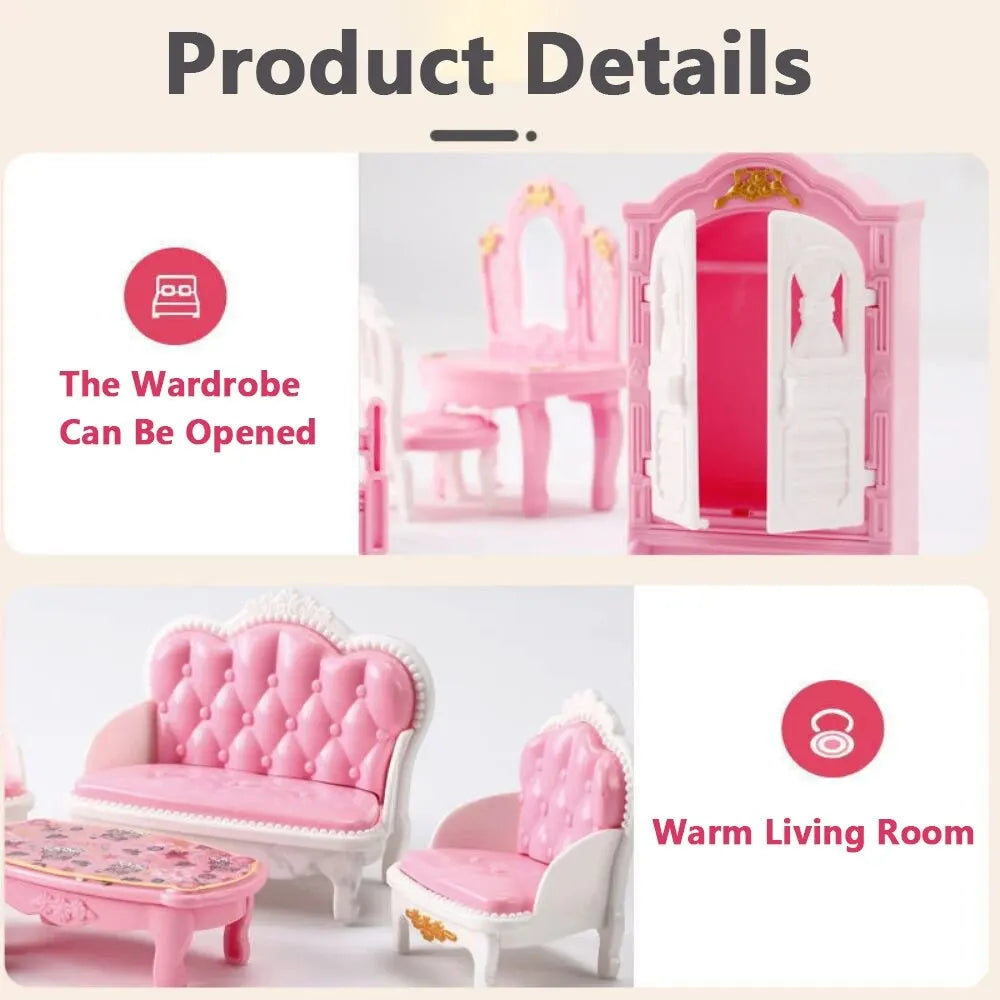 10-Piece Pink Miniature Dollhouse Furniture Set