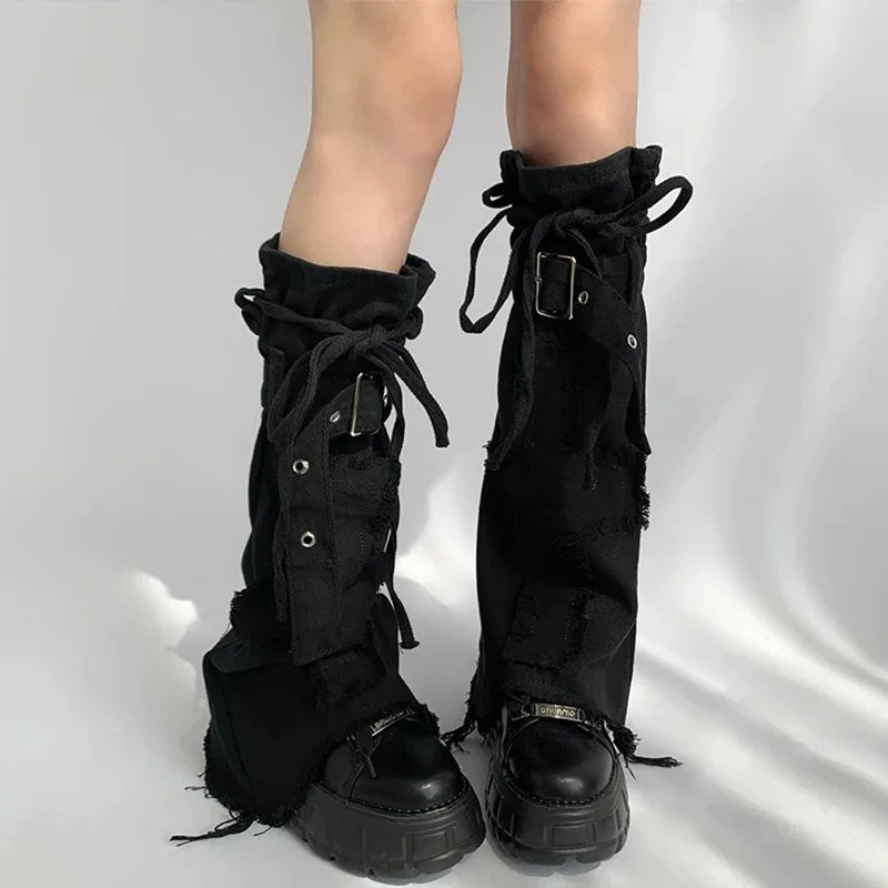 Distressed Denim Punk Over-Knee Leg Warmers