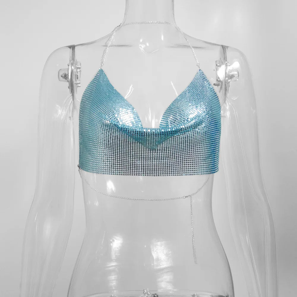 Women's Metallic Halter Crop Top