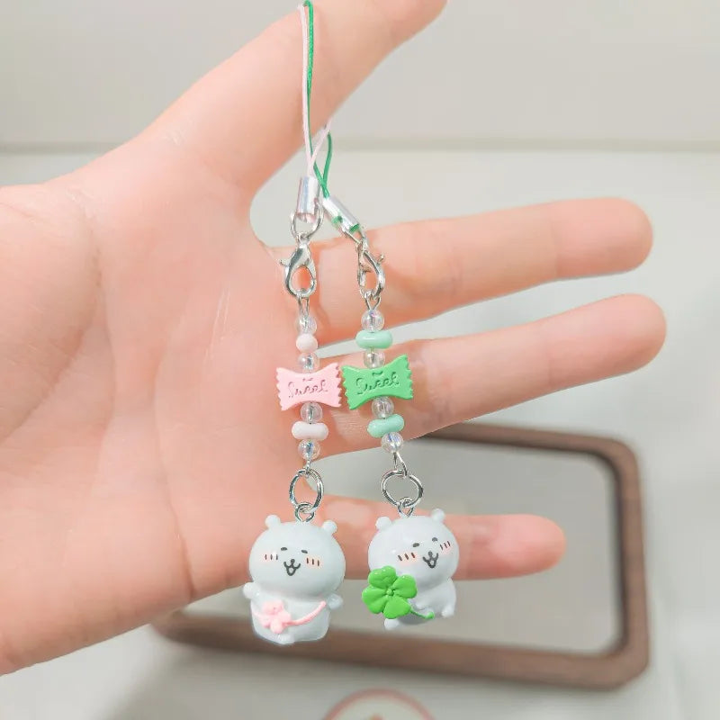 Pink & Green Flower Beaded Phone Strap