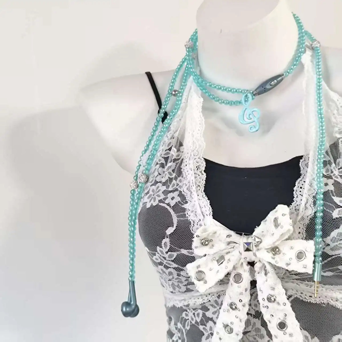 Kawaii Music Note Bead Necklace with Earphone Charm