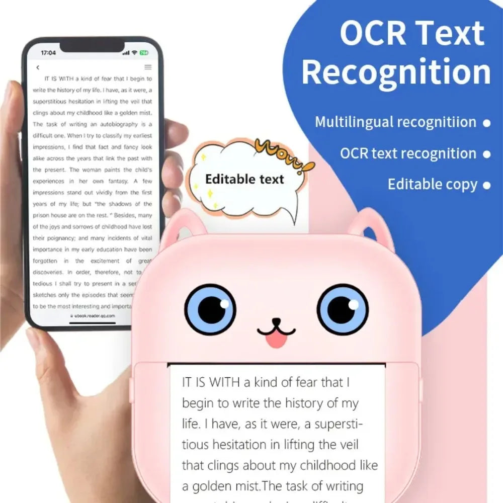 Mini Pocket Thermal Printer Bluetooth USB Rechargeable Instant Phone Photo Label Sticker Printer Notes Graffiti AI Drawings