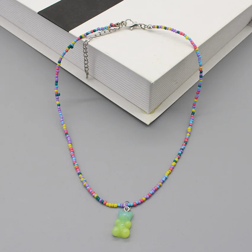 Women's Colorful Seed-Bead Gummy Choker Necklace