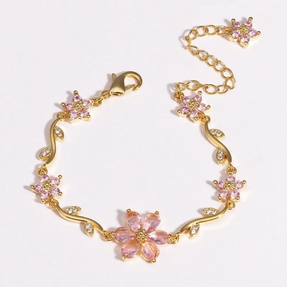 Multicolor Crystal Flower Chain Bracelet