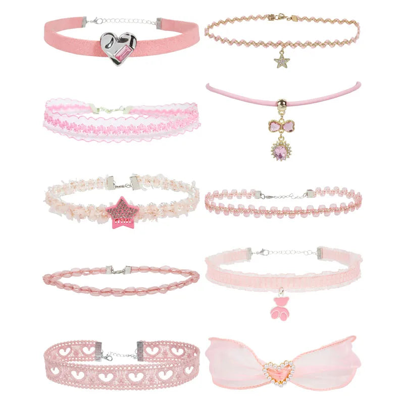 Pink Star, Bow & Bear Lace Choker Necklace