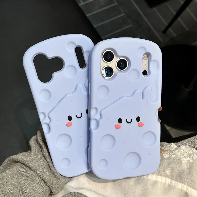 Korean Cartoon Blue Cheese Soft Silicone Phone Case For iPhone 17 16 15 14 13 Pro Max Plus Kawaii Shockproof Protective Cover