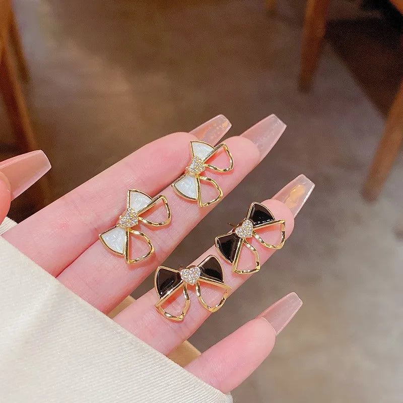 Small Bow & Heart Enamel Stud Earrings