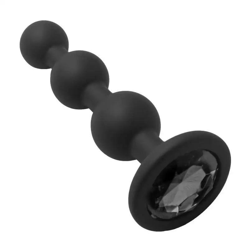 3-Ball Black Silicone Anal Plug with Crystal Base