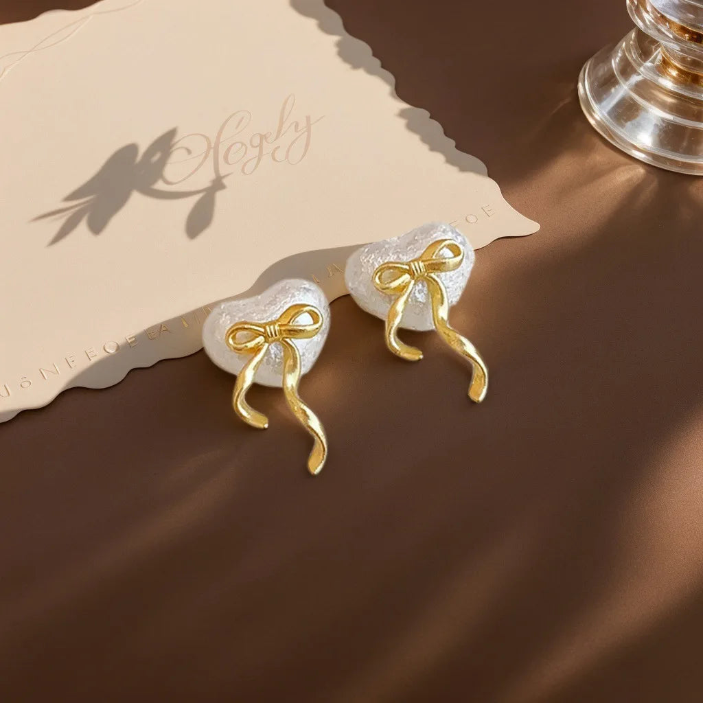 Heart-Shaped Bow Stud Earrings