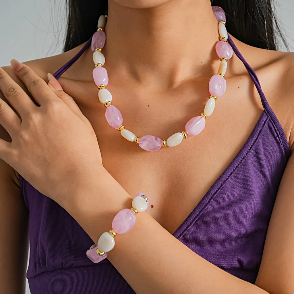 Multi Colors Irregular Oval Acrylic Chokers Necklaces Women Bohemian Chunky Smudging Resin Bead Necklaces Jewelry Vacation Party
