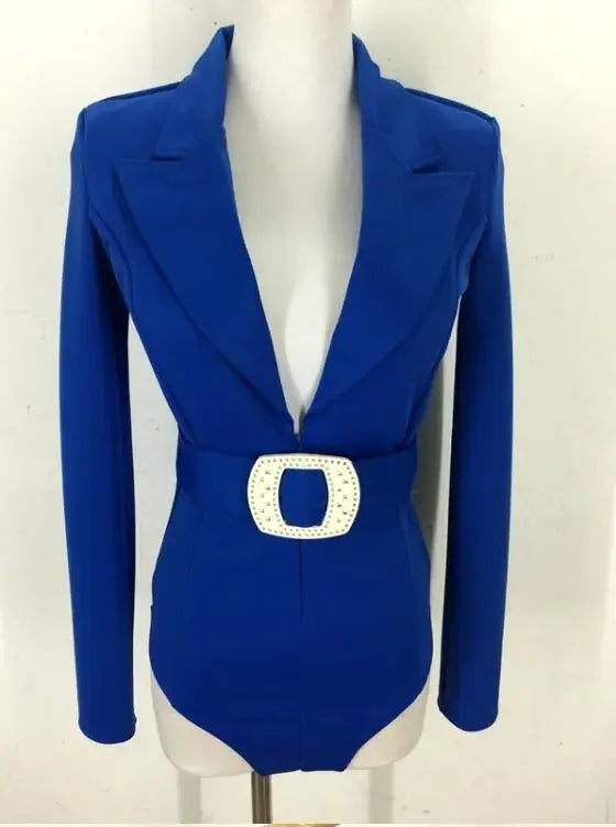 Sexy V-neck Long Sleeve Bodysuit Female Jazz Dancer Catsuit Stage Wear Nightclub DJ Singer Dance Team Show Performance Costume