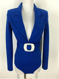Sexy V-neck Long Sleeve Bodysuit Female Jazz Dancer Catsuit Stage Wear Nightclub DJ Singer Dance Team Show Performance Costume