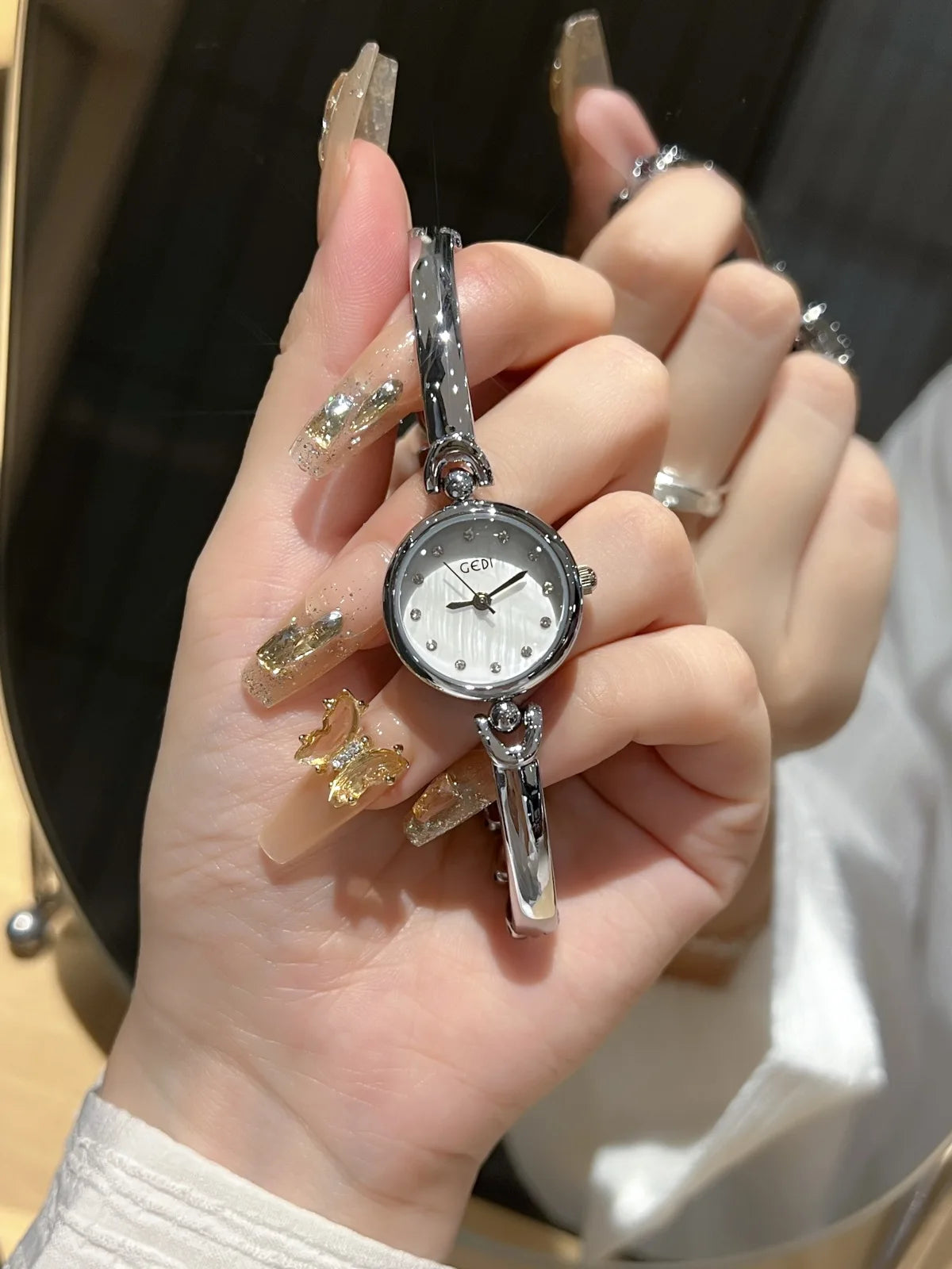 Women's Small-Dial Silver Steel Quartz Dress Watch