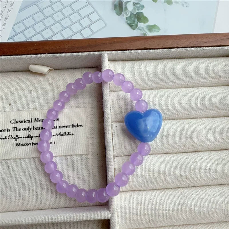 Candy Color Heart & Glass Bead Bracelet