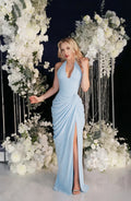 Suninheart Sexy Halter Corset Evening Dress Mesh Bodycon High Slit Long Prom Gown Ruched Sexy Wedding Guest Party Dress