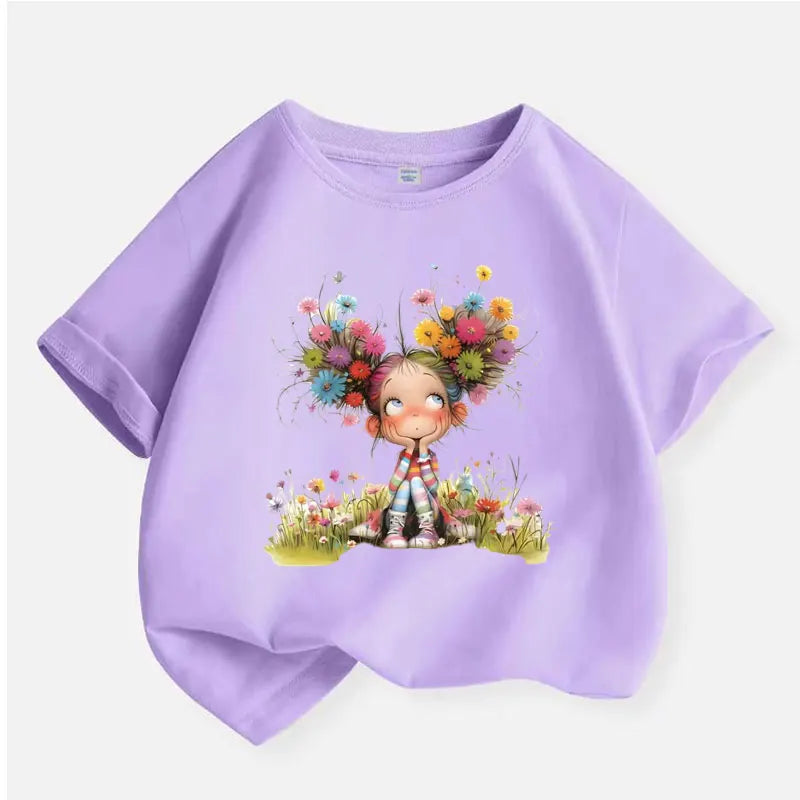 Girls’ Flower Graphic Cotton T-Shirt
