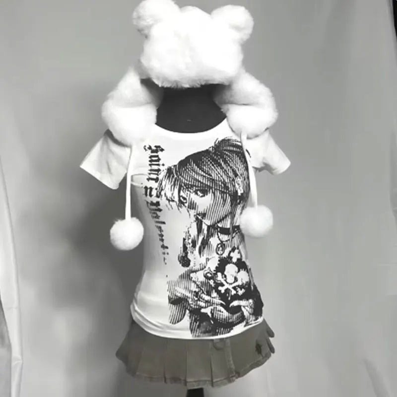 Anime Text Print Y2K Crop T-Shirt