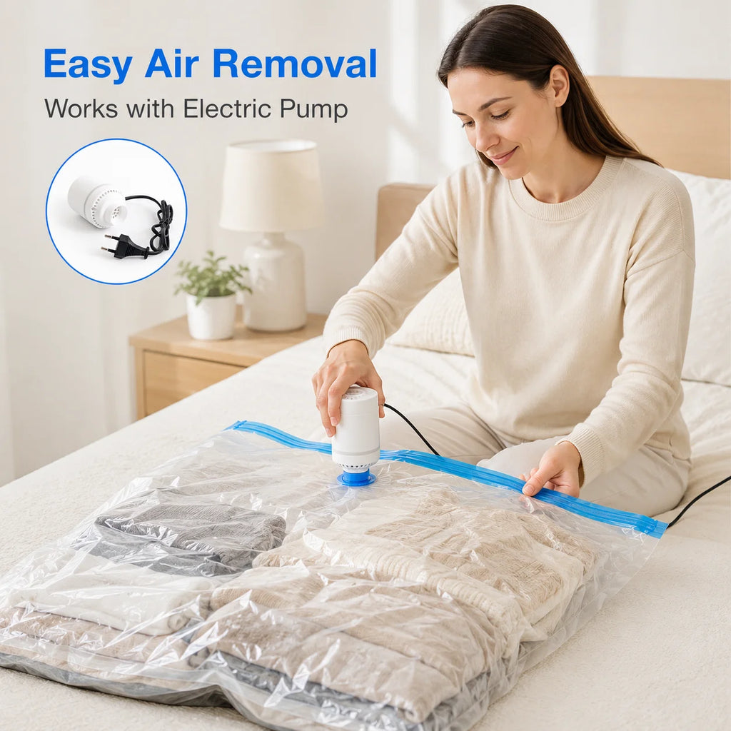 Vacuum Storage Bags for Clothes Space Saver Compression Bags Mixed Size Travel Organizer with Optional Electric Pump