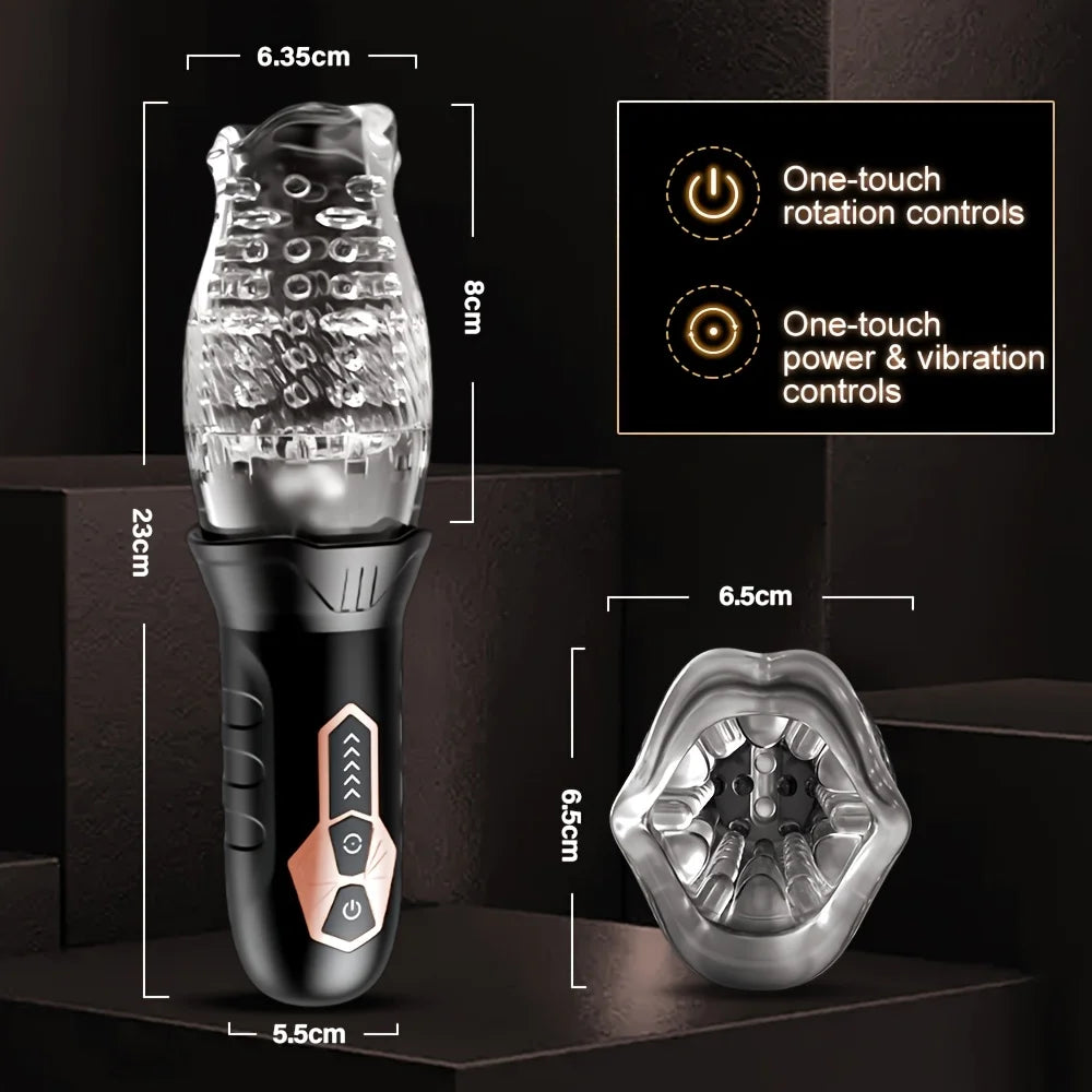 Transparent Vibrating & Rotating Male Stroker