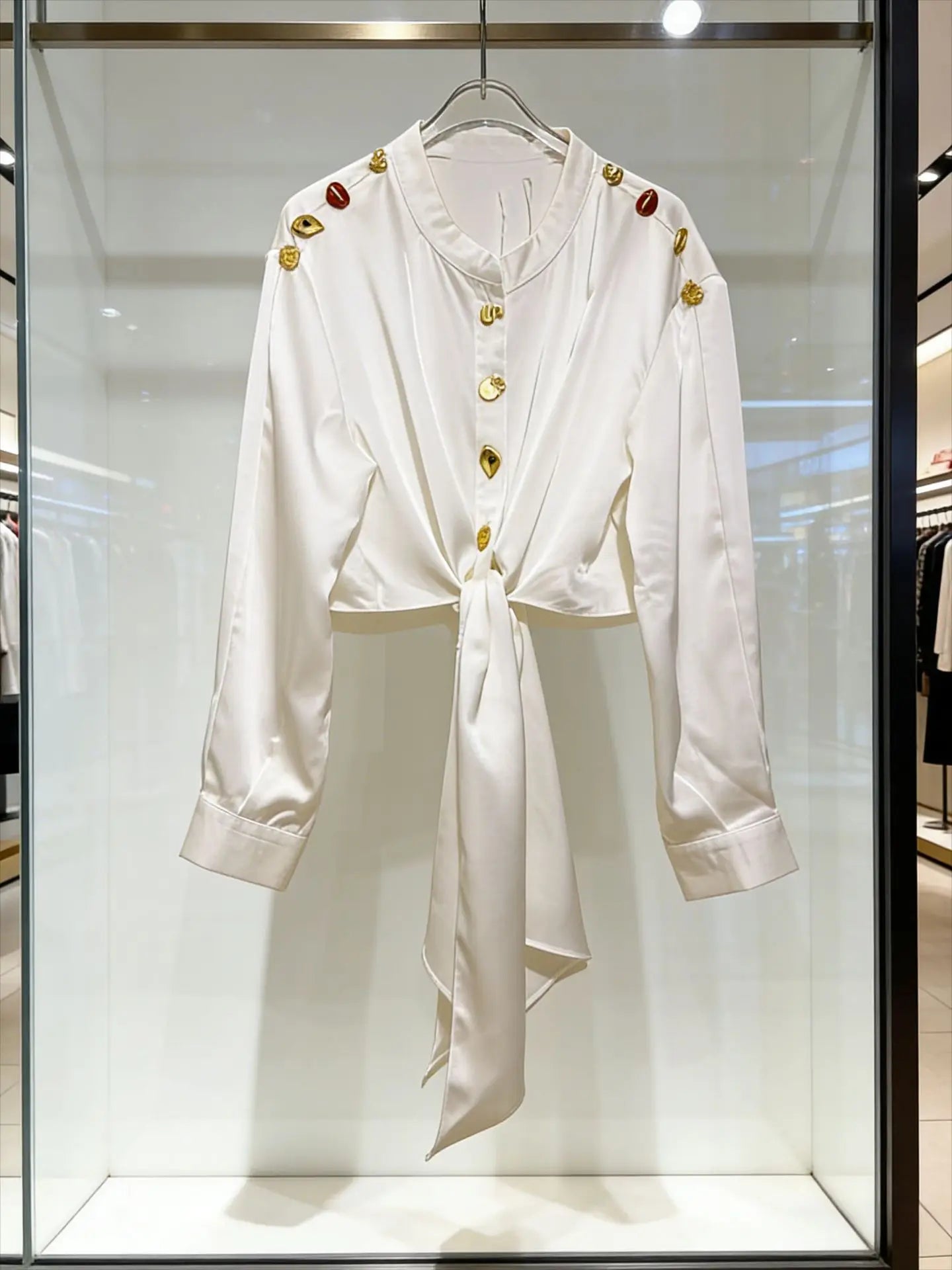 High Street Shirts Women's New Style Shirt with Metal Buttons and Waist Cinching Straps Versatile and Fashionable Shirt