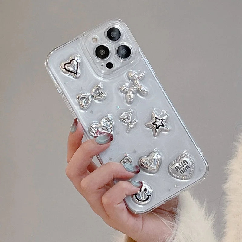 3D Heart & Star Glitter Phone Case for iPhone