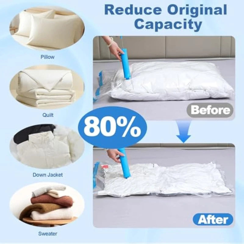 2/3/7 Pcs Vacuum Storage Bags for Clothes Heavy Duty with Hand Pump Space Saver Airtight Reusable Travel Storage Organizer
