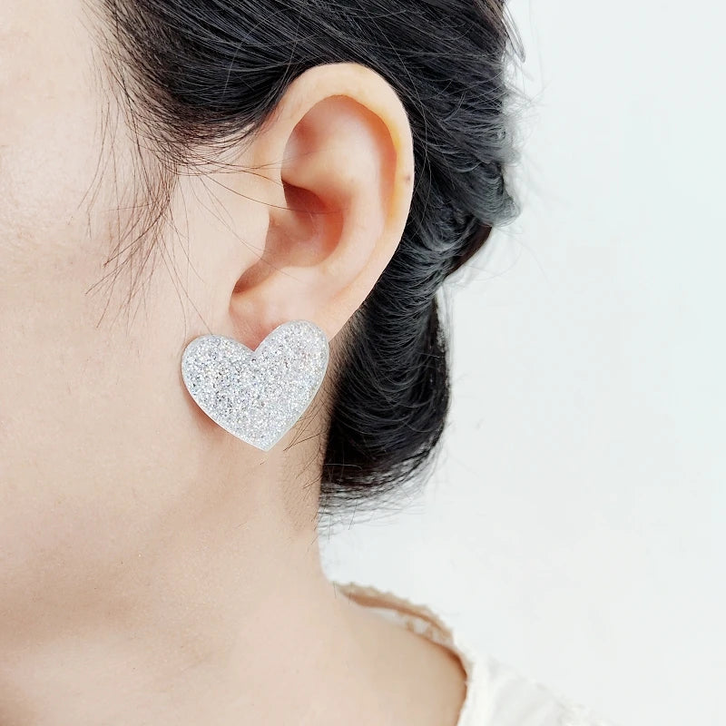 Glitter Peach Heart Acrylic Earrings