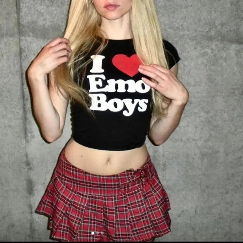 “I Love Emo Boy” Graphic Y2K Baby Tee